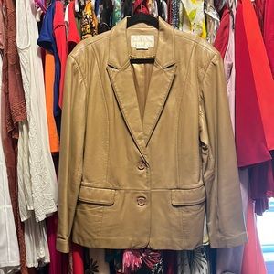 Tan leather pant suit